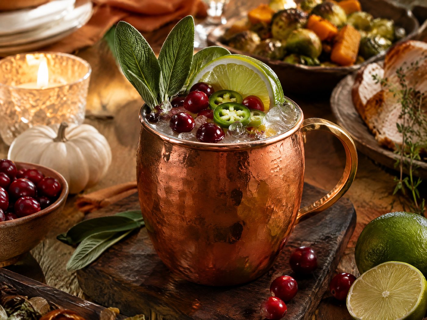 Friendsgiving Apple Cider Mule Mocktail