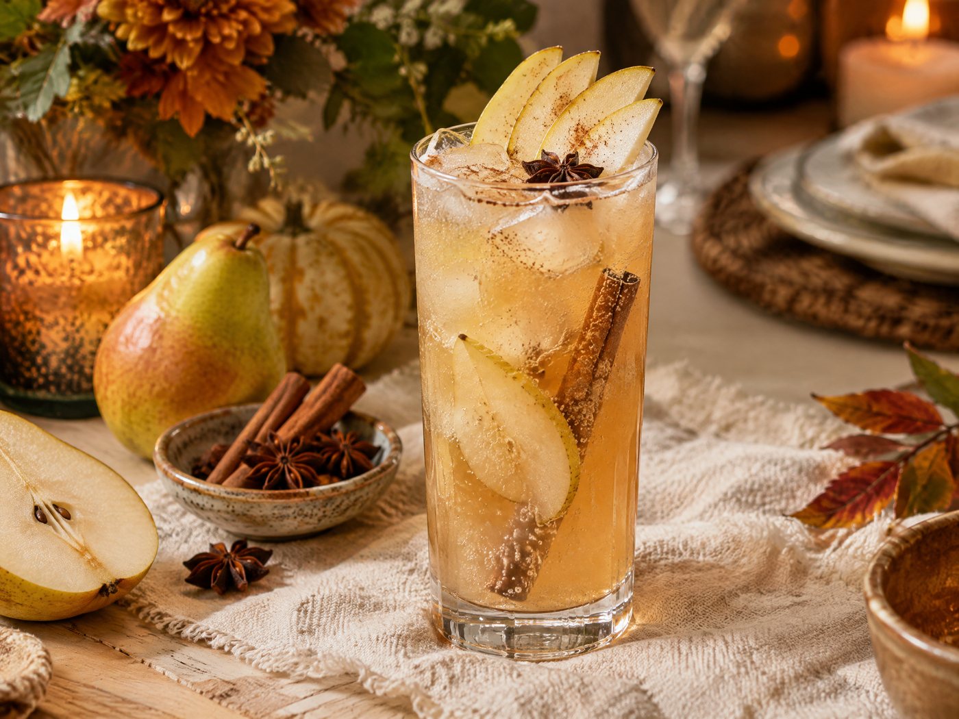 Friendsgiving Chai Pear Cider Mocktail