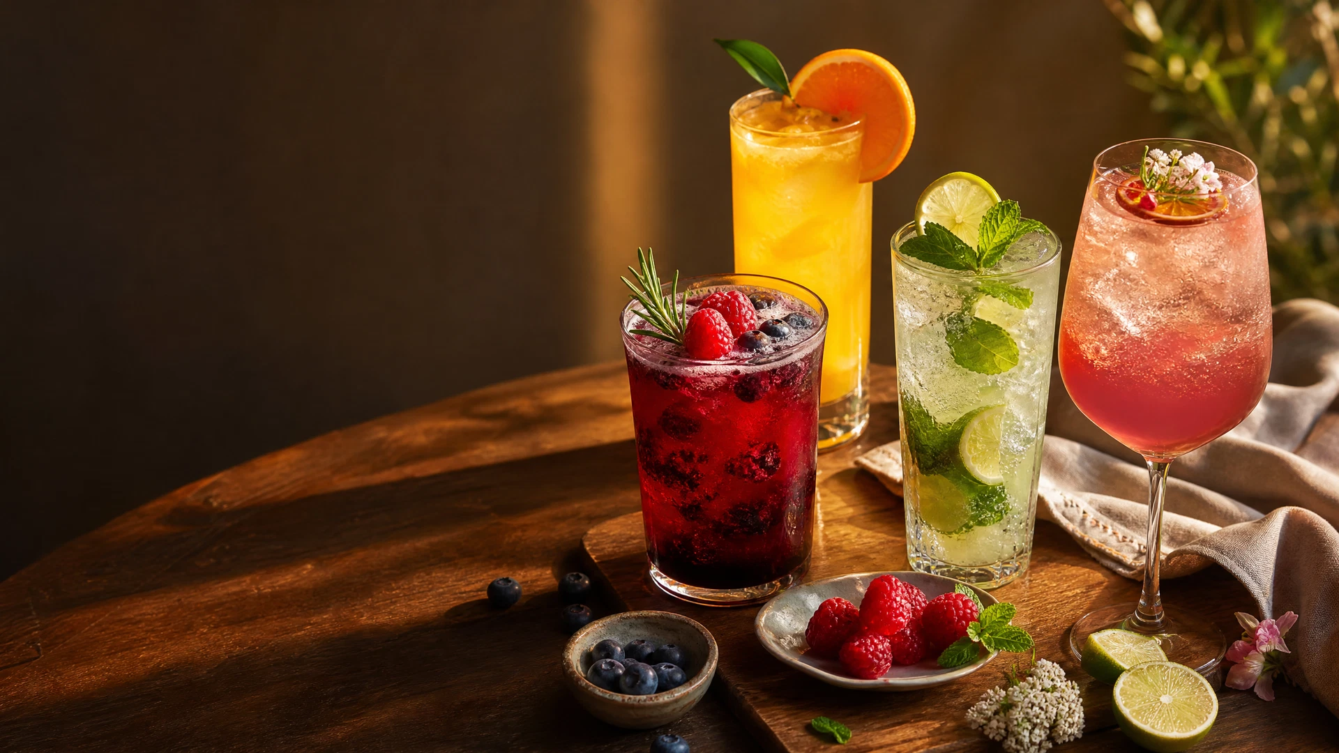 Beautiful mocktails styled on a bar