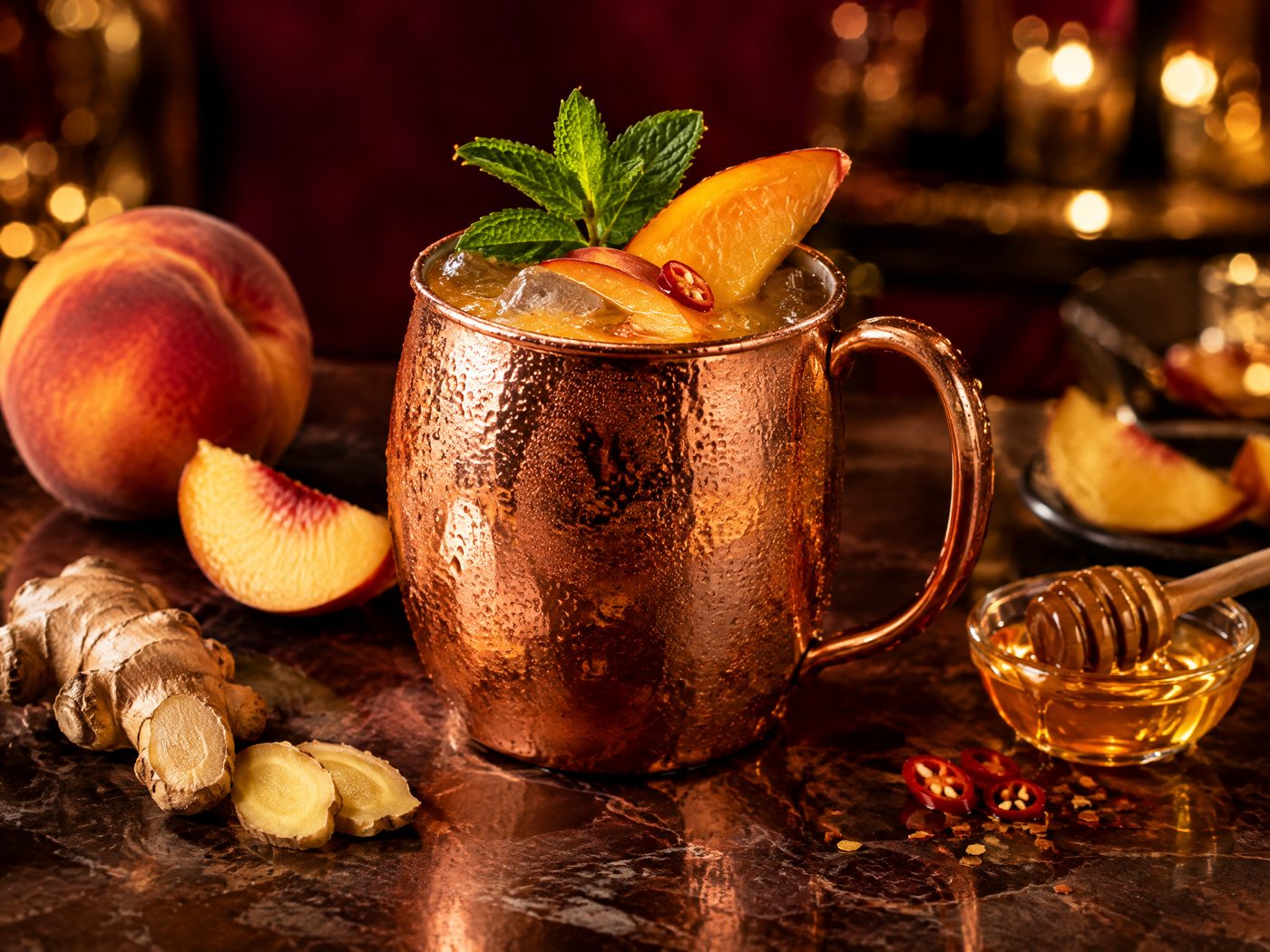 Hot Honey Peach Mule Mocktail