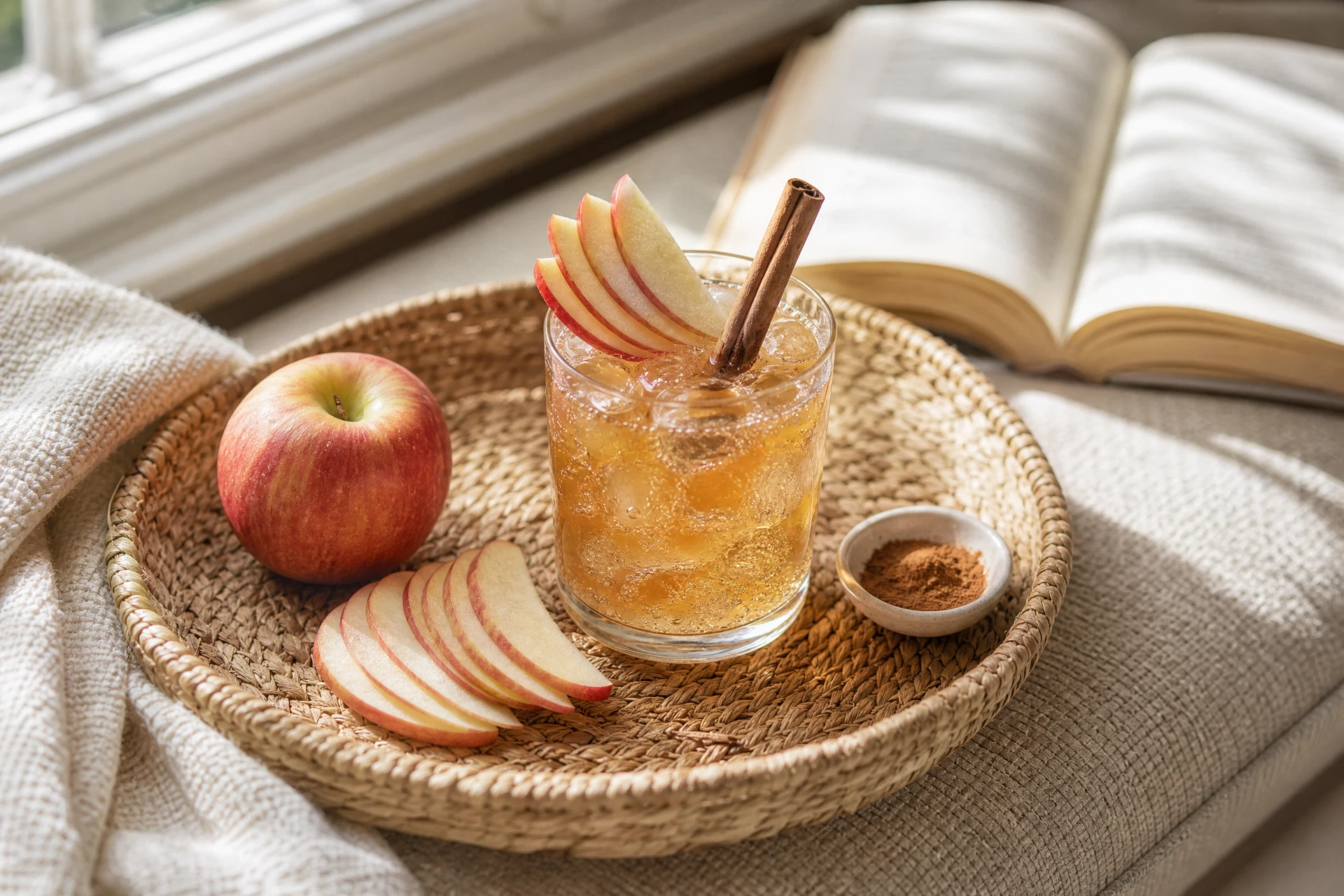 Close-up of the bubbly ginger beer mixing with the cloudy apple and tea base.