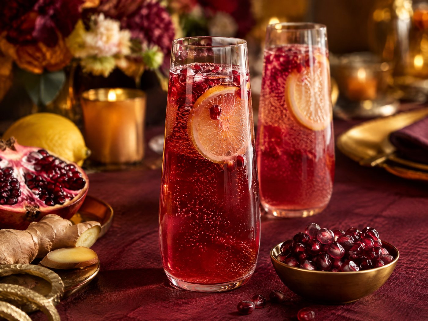 Sparkling Friendsgiving Pomegranate Ginger Mocktail